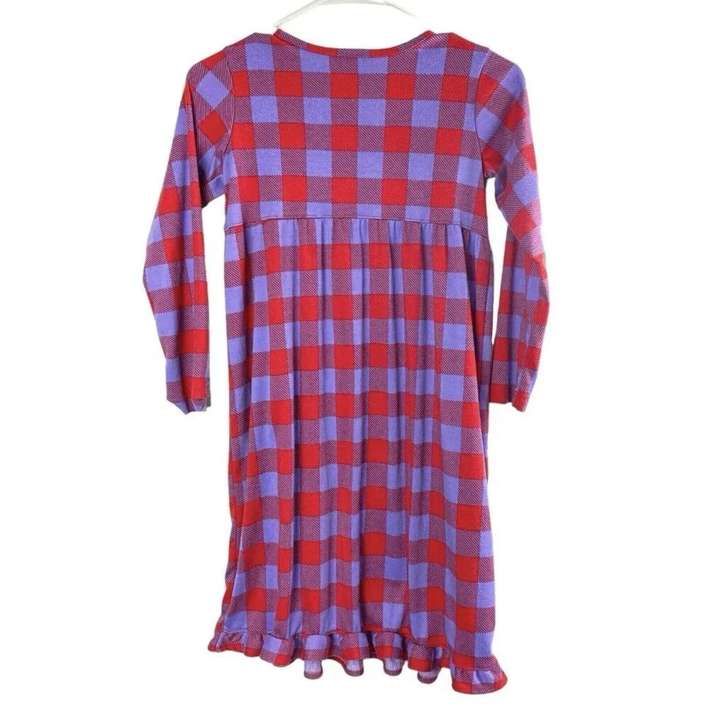 HANNA ANDERSON Girls Flannel Nightgown Size 130/8 Checker Purple Red 92-20‎